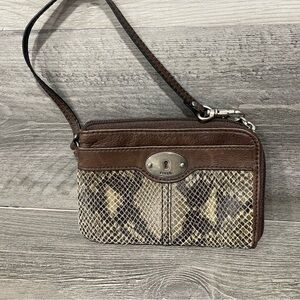 Fossil Brown and Cream Wristlet